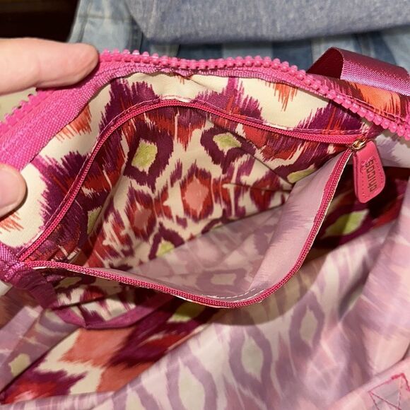 CHICOβS Ivory Coral Pink Green Purple Packable LargeβWeekender Polyester Bag - Picture 6 of 15